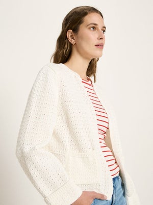 Valkoinen neuletakki, 100% luomupuuvilla