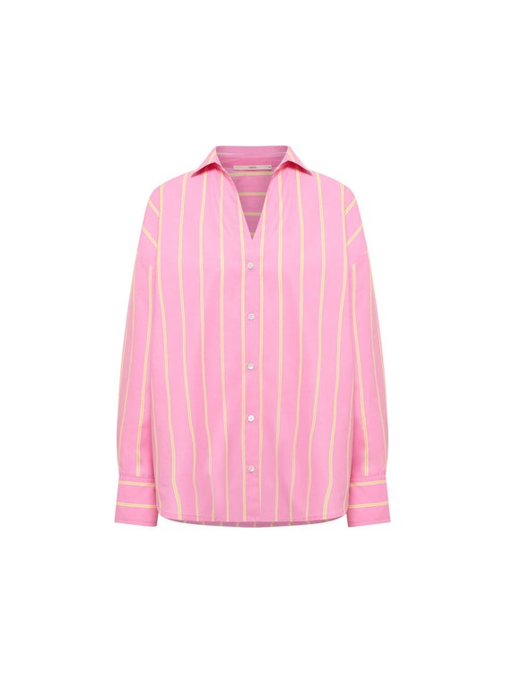 Kauluspaita raidallinen pinkki, 100% luomupuuvilla