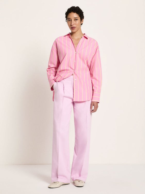 Kauluspaita raidallinen pinkki, 100% luomupuuvilla