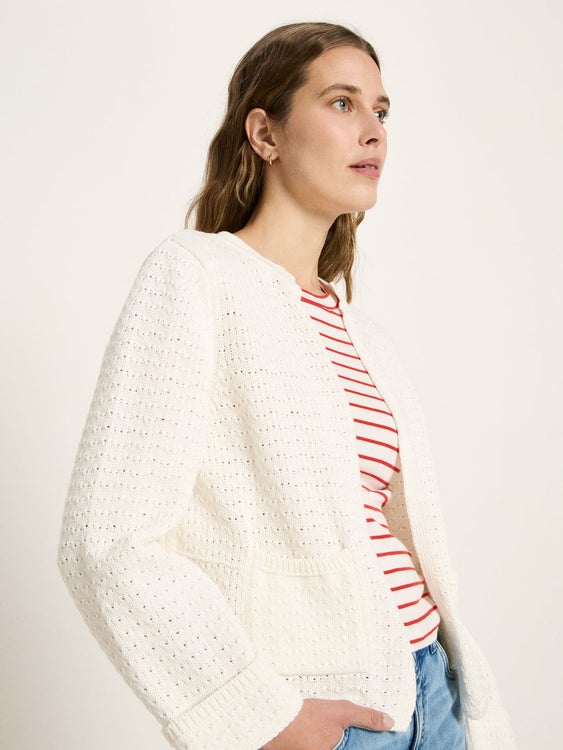 Valkoinen neuletakki, 100% luomupuuvilla